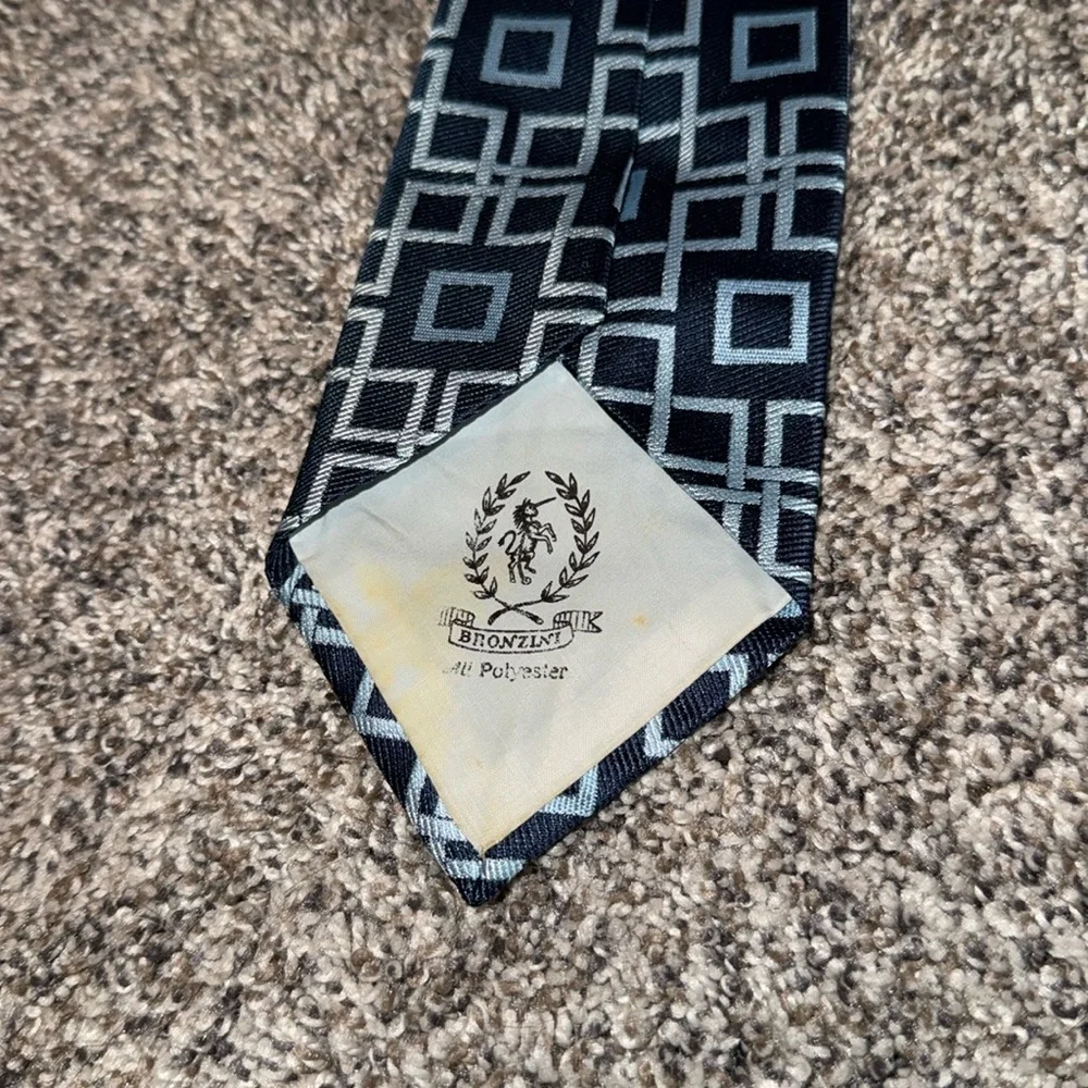 Bronzini Polyester Navy Blue Squares Neck Tie Men’s Accessory